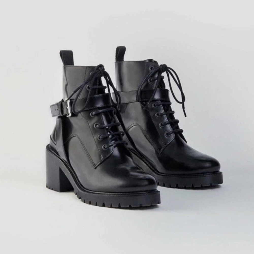 Maje Black Leather Combat Boots